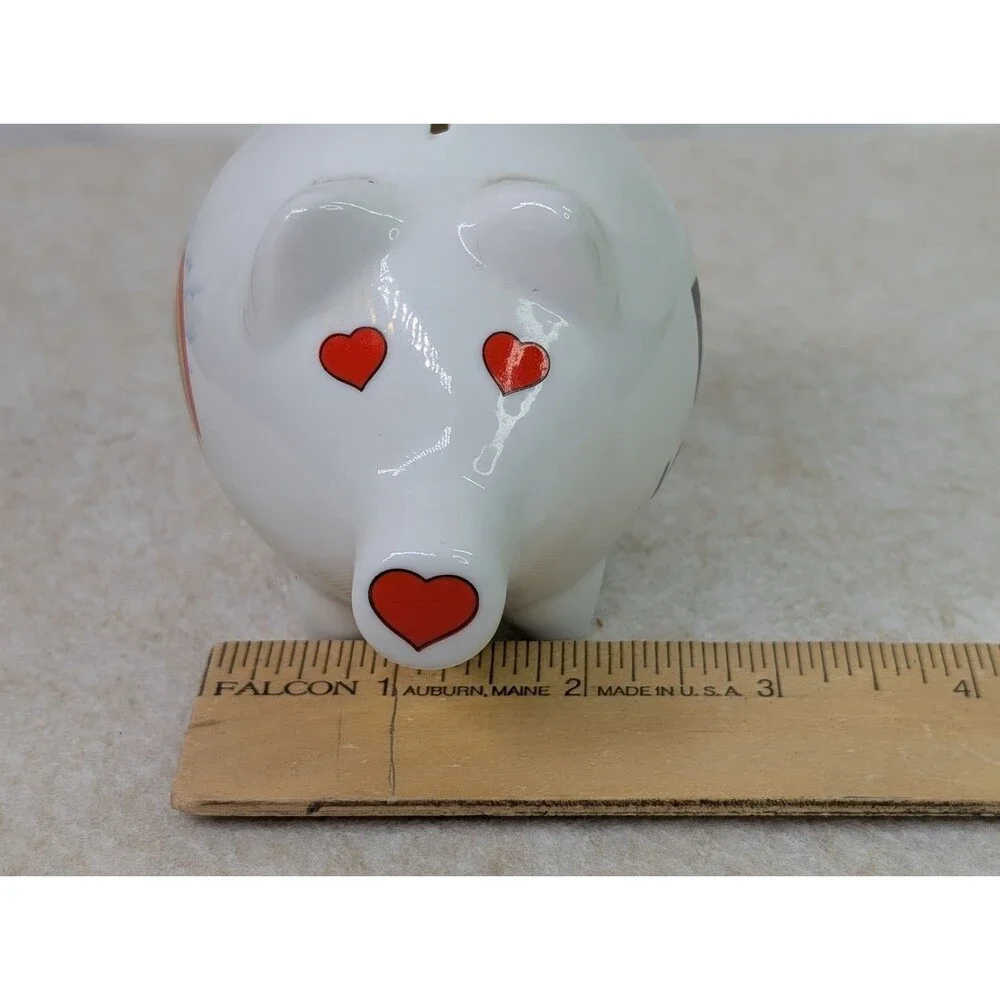 Vintage Porcelain Louisiana Souvenir Piggy Bank with Rainbow & Red Hearts